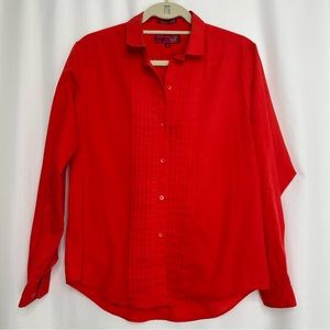 Plain Jane red orange button up blouse long sleeves